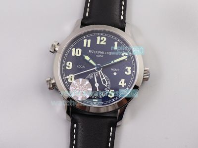 Swiss Replica Patek Philippe Calatrava Pilot Travel Time Watch SS Blue Dial 42MM